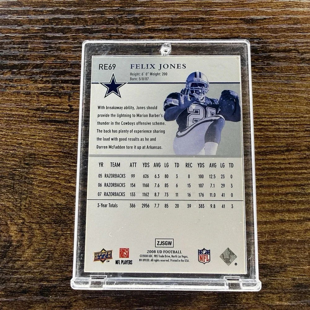 Felix Jones Signed 2008 Upper Deck Rookie Exclusives RE69 RC Auto Cowboys
